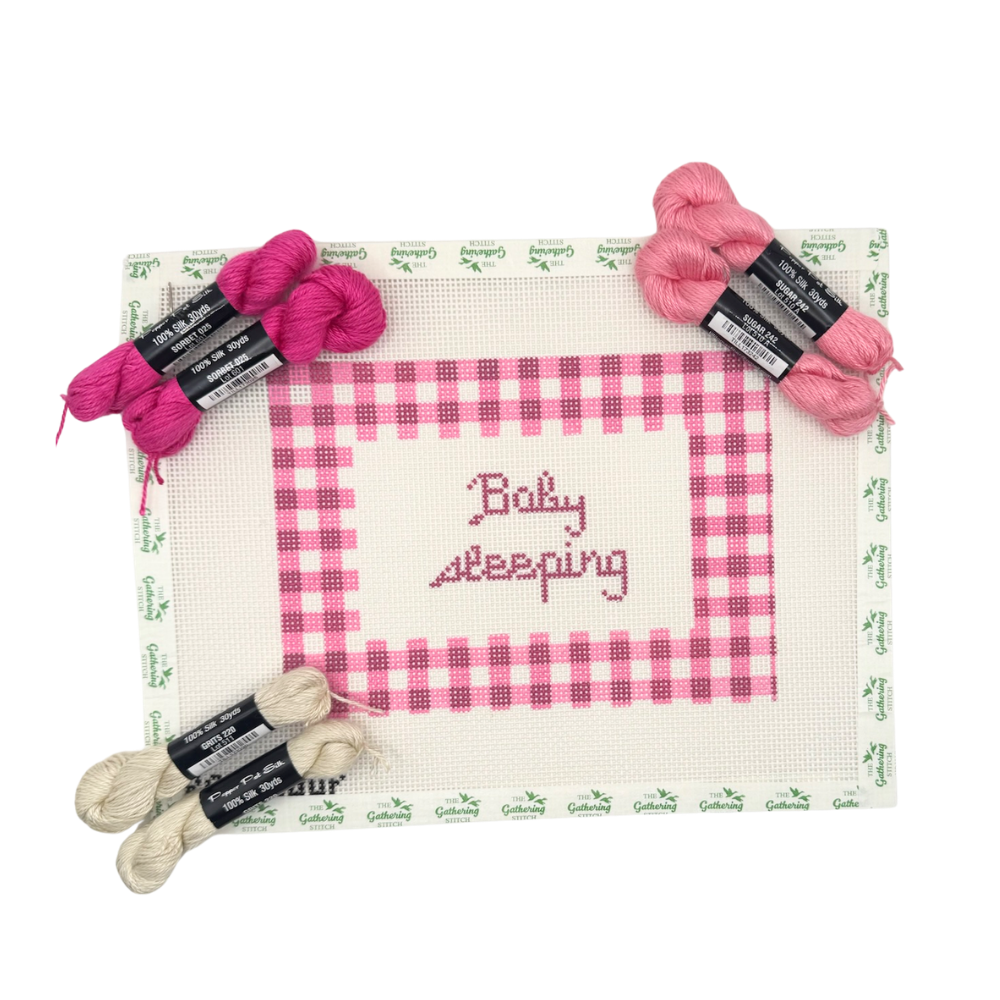 Gingham Baby Sleeping Sign - Pink w/ 6 Pepper Pot