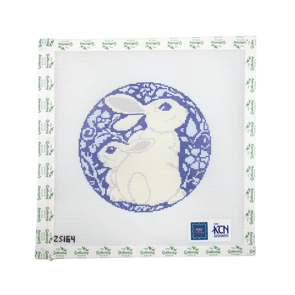 Blue and White Bunnies Printed Canvas