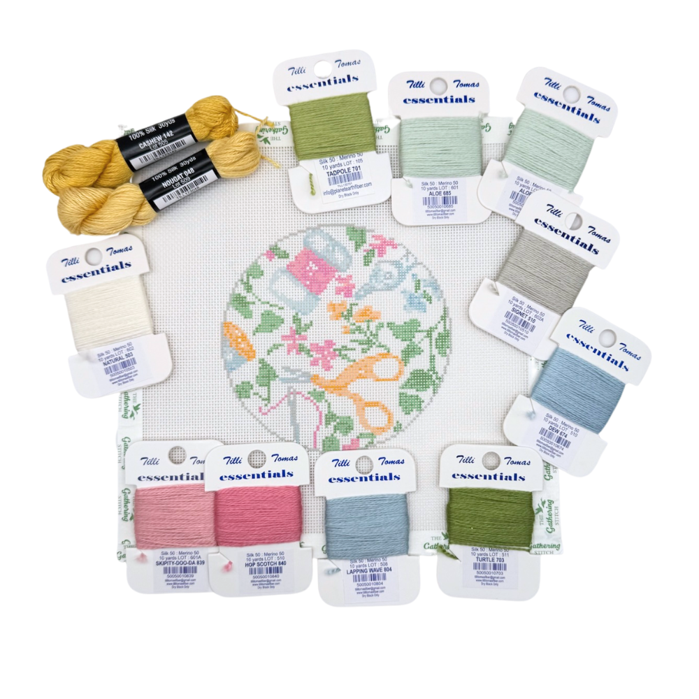 Needlepoint Print Round Printed Canvas w/ Essentials & Pepper Pot