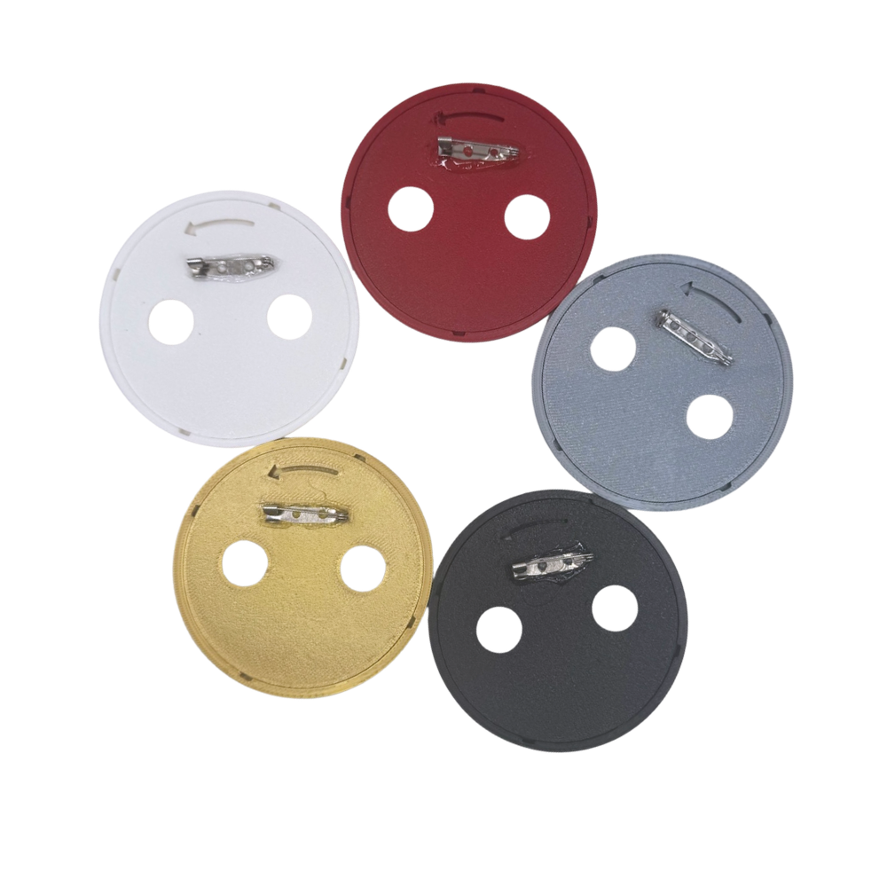 Self Finish Button - Pin Back - Black, Red, Gold, Silver, White