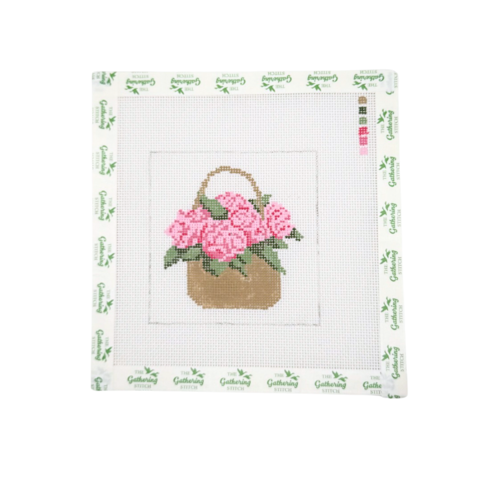 Pink Hydrangeas in Basket - square background