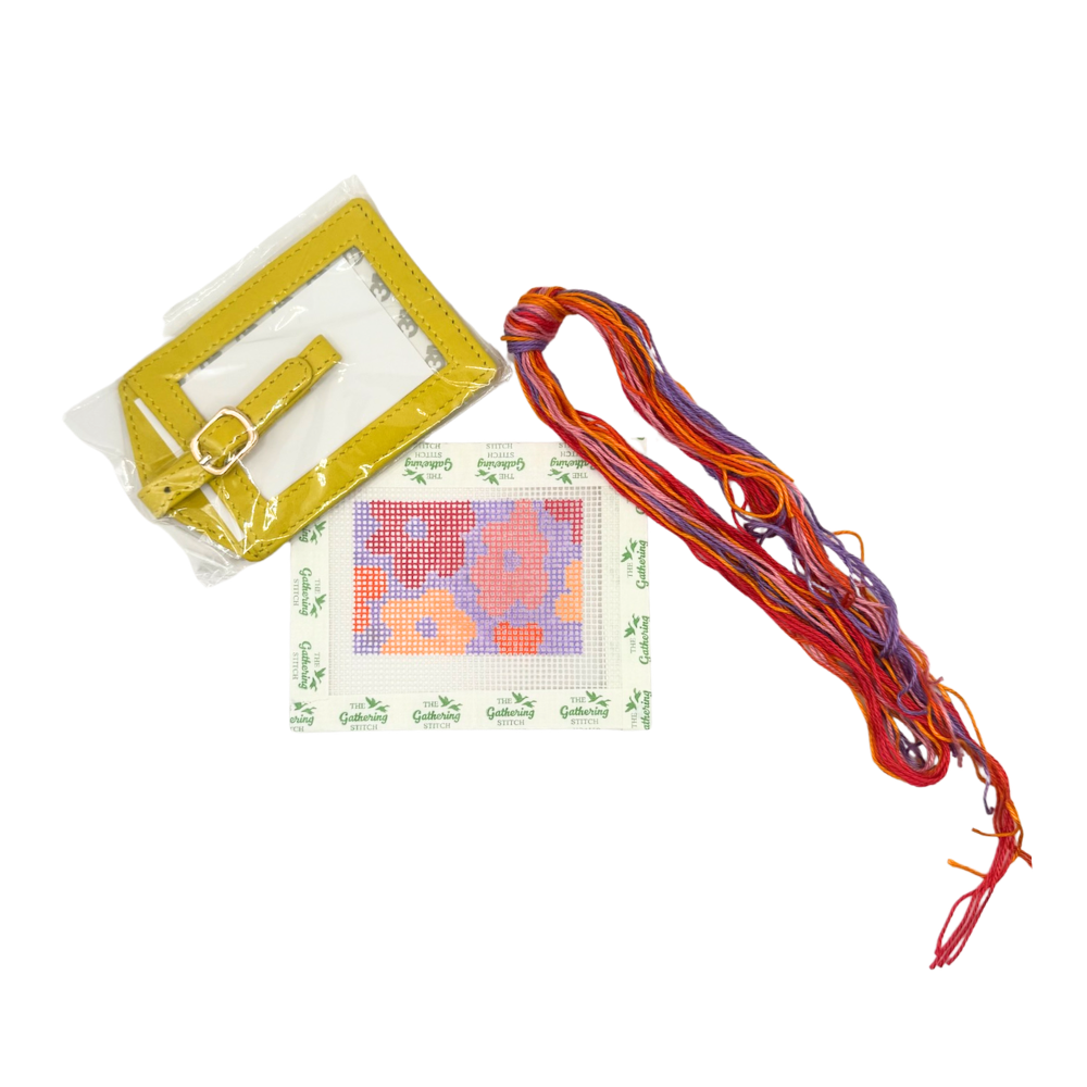 Bright Yellow Luggage Tag, Funky Flower canvas and threads