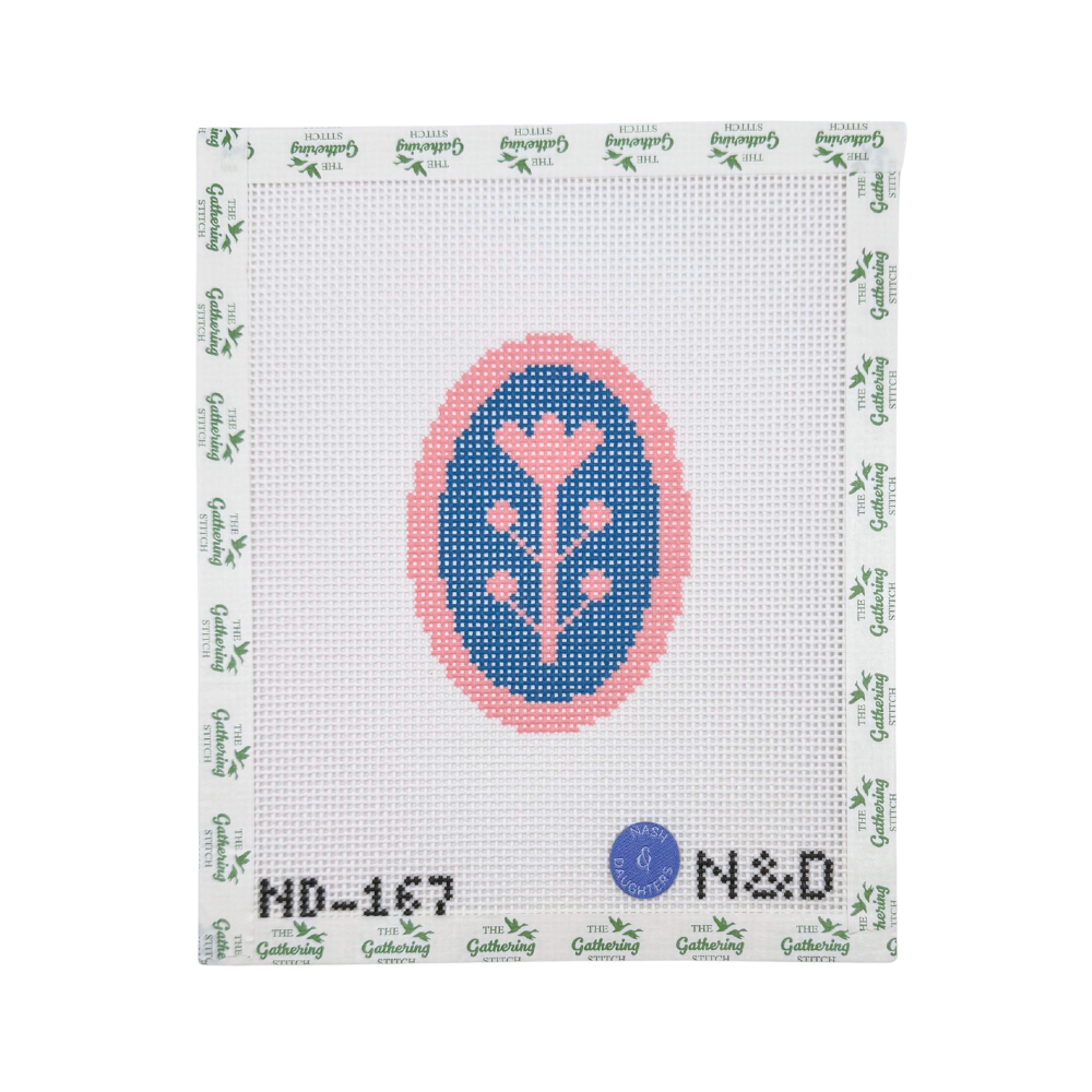 Navy and Pink Block Print Flower