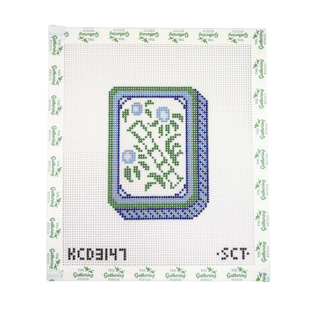 Blue Mahjong Flower Tile - Printed