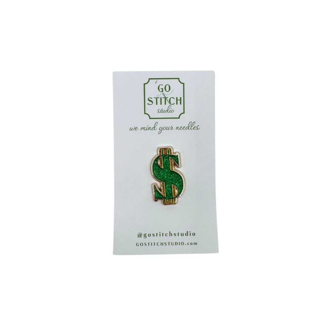 Green and Gold Glitter Dollar Sign Needle Minder