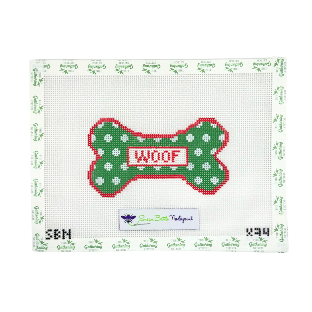 Woof Polka Dot Dog Bone Ornament